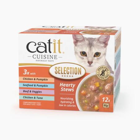 Guiso Catit Cuisine para Gatos | Pack Variado 12 x 95g – Natural y Sin Cereales