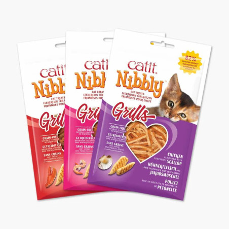 Catit Nibbly Grills | Snacks masticables de Pollo y Marisco para Gatos