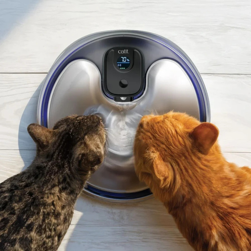 Fuente para Gatos Silenciosa y Segura | Fuente Sin Cables Catit PIXI de Acero inoxidable UVC